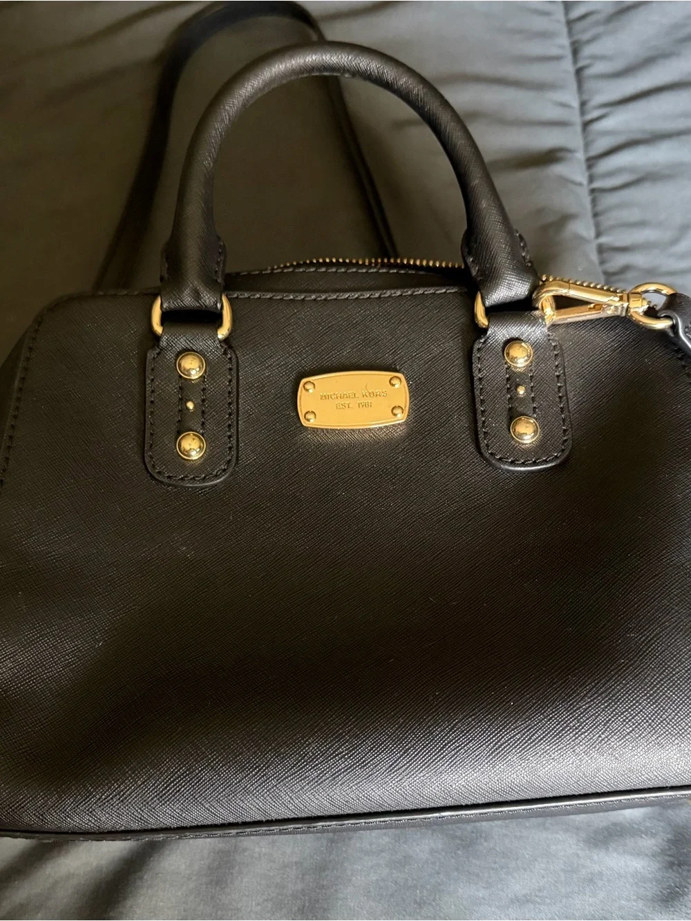 Michael Kors Black Leather Satchel with Gold Hardware